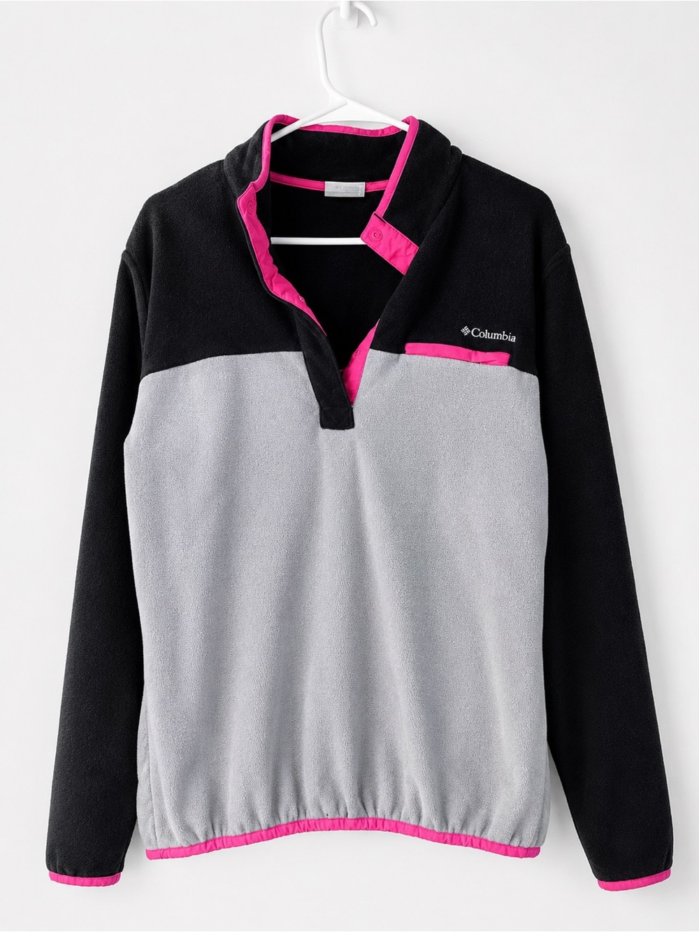 Columbia Black, Light Gray & Hot Pink Snap-Placket Fleece Pullover